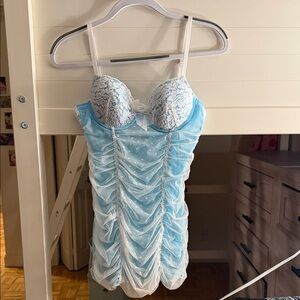 Native Intimates Light Blue & White Lace Chemise